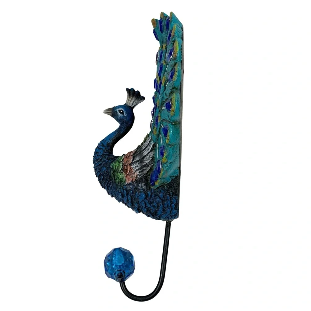 Jeweled Peacock Coat Purse Bag Wall Hook Boho Artsy Colorful Unique